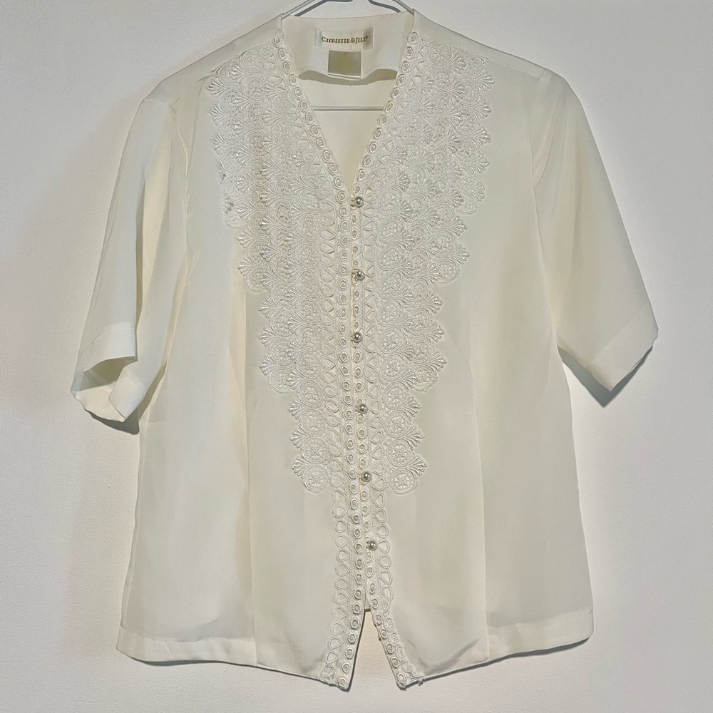 White Embellished Button Down Shirt